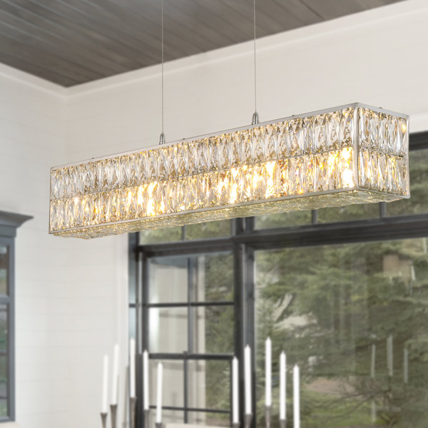 Everly Quinn Modern Rectangle Chandelier For Dining Room, Crystal